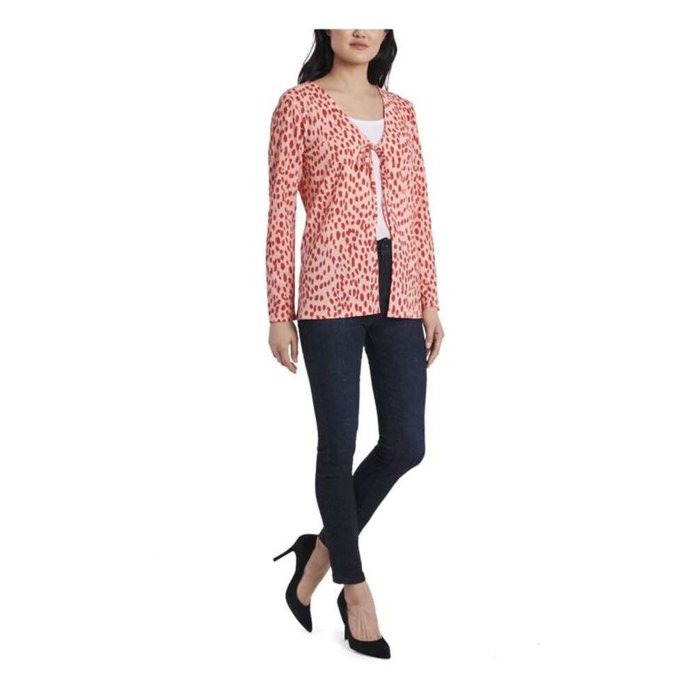 VINCE CAMUTO Womens Coral Tie Animal Print Open Cardigan Sweater Size: XXS
